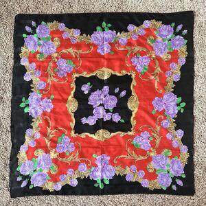 Vintage Italy Rococo Floral Liz Clair Scarf Baroque Bold Style 90s Luxe Italian